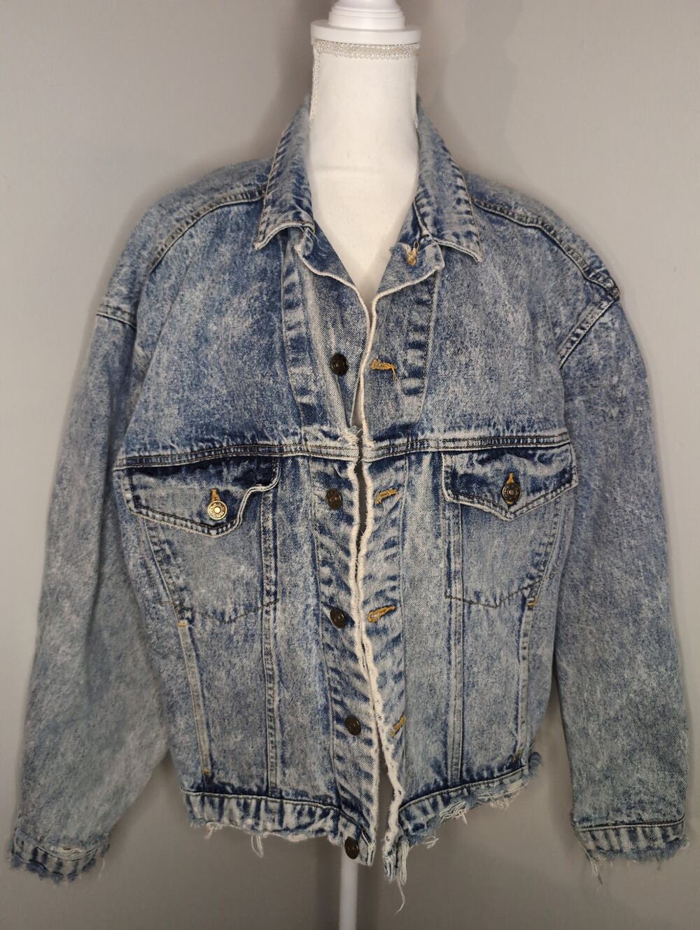 Vintage Canyon River Blues Acid Wash Distressed Denim Jacket S 90s